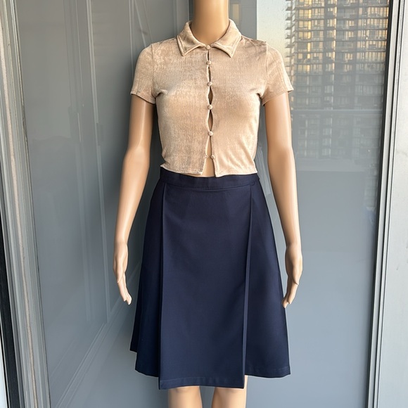 Vintage Dresses & Skirts - Vintage Navy Blue Pleated Skirt
